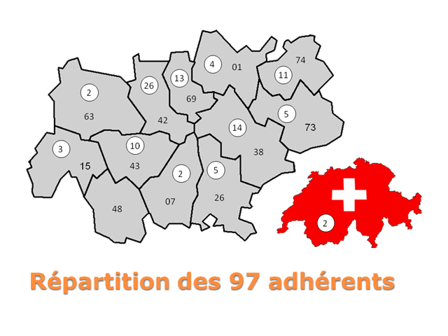 Répartion des adhérents section Rhône Alpes Auvergne